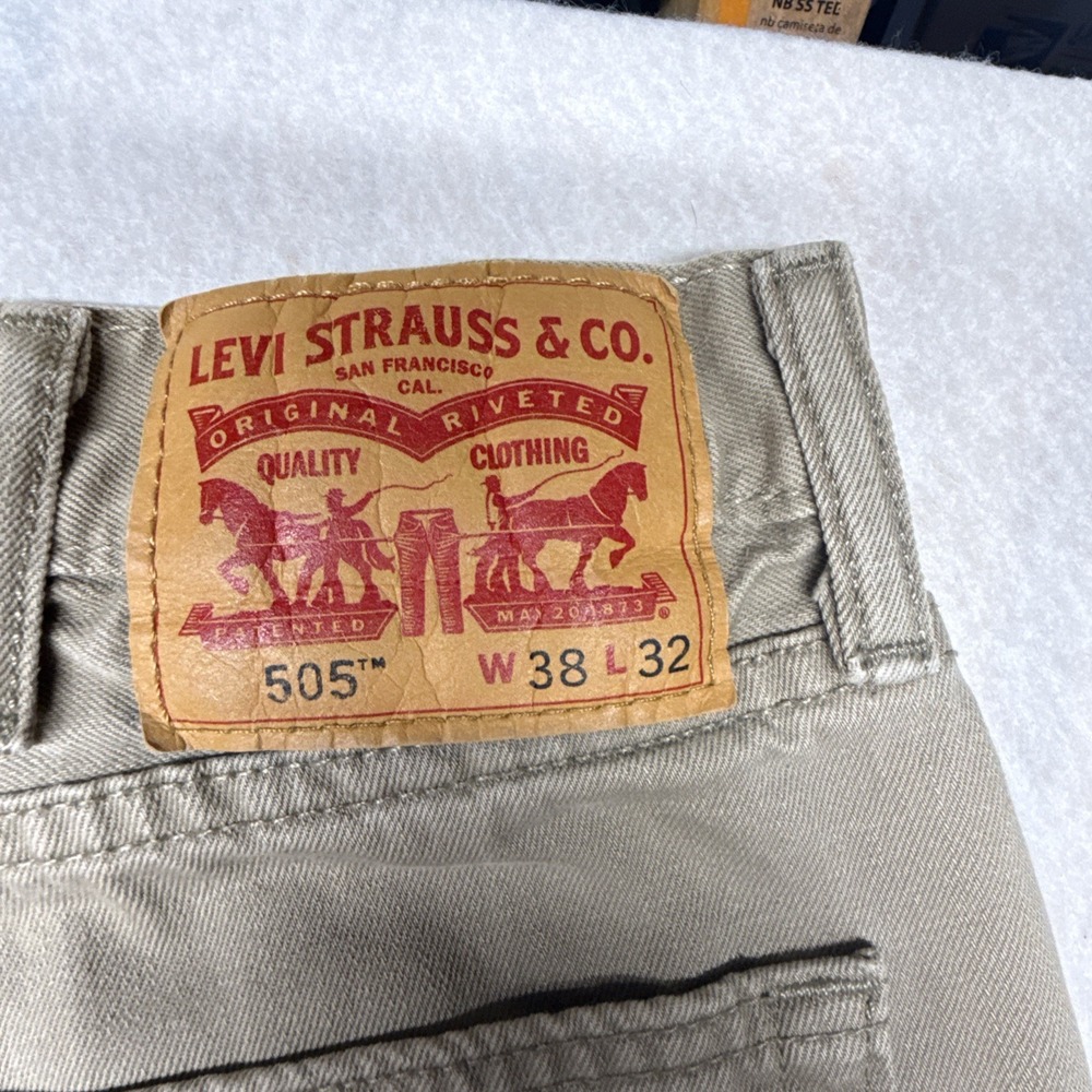 Levi's 505 Mens Pants Khaki Chino Straight Fit Cotton Casual Brown Levis W38X32 - Picture 10 of 15